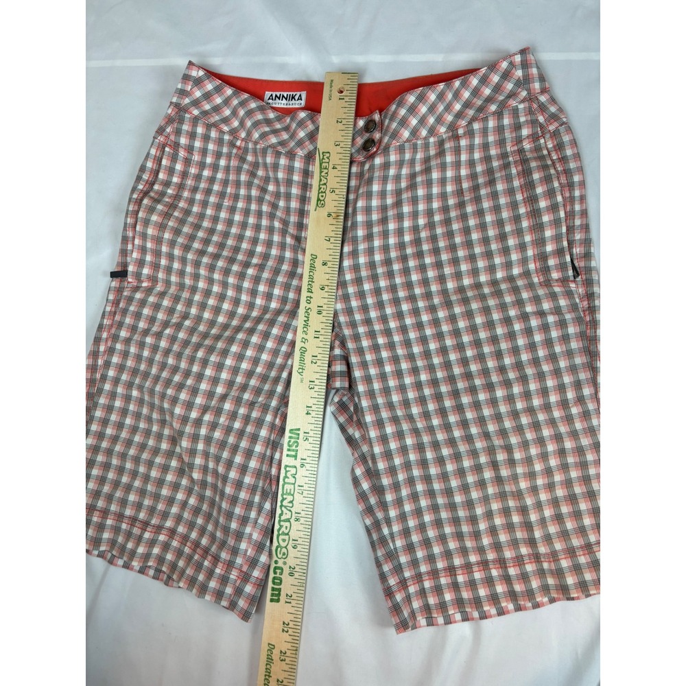 Annika Cutter & Buck Plaid Golf Shorts Orange White Grey Mens 33